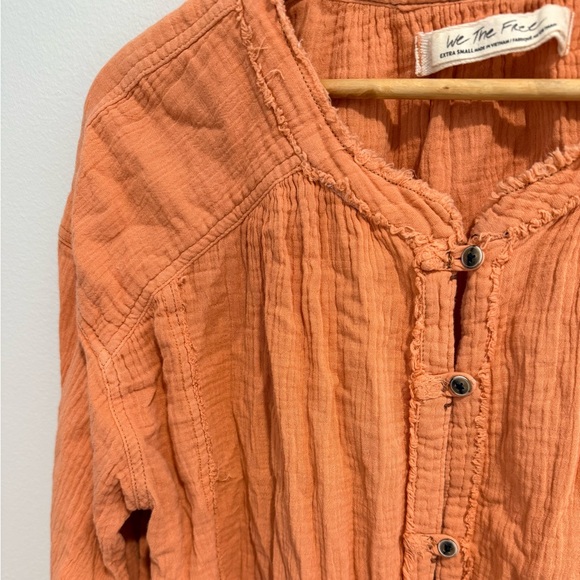 Free People “We the Free” Perpetual Sunset Orange Coral Ling Sleeve Top Sz XS - Picture 6 of 9